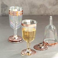 Efavormart 12 Pack 6.5 oz Plastic Wine Glasses Disposable 2-Piece Rose Gold Rimmed Design With Detachable Base