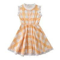 0-7T Toddler Kid Baby Girls Cute Plaid Lace Hollow Brim Dresses Summer Cotton Button Down Sleeveless Swing Comfy Dresses (Yellow, 3-4 Years)