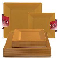 Elegant Disposable Plastic Plates 240 Count - 120Pcs Heavy Duty Square Gold Dinner Plates - 120Pcs Fancy Dessert Cake Appetizer Plates Party Combo For Wedding, Thanksgiving, Birthday & All Occasions
