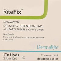 RiteFix Non-Woven Dressing Retention Tape - 1" x 11 yds - with Easy Release S-Curve Liner for Convenient Application, Moisture and Air Permeable, Hypoallergenic Adhesive, Non Sterile, Latex Free