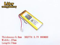 3.7V 800mAh 382774 Lithium Polymer Ion Rechargeable Battery Lithium Polymer Li-Po Battery for MP4 GPS MP3 Bluetooth Stereo DIY Gift