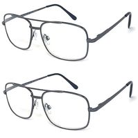 V.W.E. 2 Pairs Metal Frame Aviator No Line Progressive Clear Lens Spring Hinge Reading Glasses (Gunmetal, 2.00)