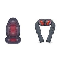 SNAILAX Vibration Massage Seat Cushion Neck Massager Bundle | Heat 6 Vibrating Motors and 3 Therapy Heating Pad, Back Massager, Massage Chair Pad for Home Office Car use