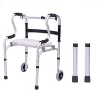 Folding Walker (Wheels) - Front Wheeled Support, Adjustable, Lightweight Portable, Compact Elderly, Handicap Medical Walking Mobility Aid
