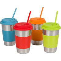 Kids and To-Go Stainless Steel Cups with Silicone Straws, 16 oz (1 Pint) - Set of 4