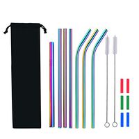 Stainless Steel Straws 10.5 Inch Ultra Long Reusable Straws with Soft Silicone Tips and 2 Cleaning Brushes Set of 10 (Mermaid Color)