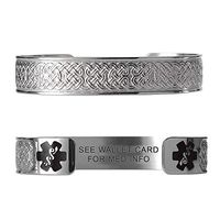 Divoti Pre-Engraved See Wallet Card Celtic Knot 316L Medical Alert Bracelet -6" Cuff (fits 6.5-8.0") - Black