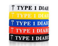 VNOX 5Pcs a Set Silicone Type 1 Diabetes Medical Alert ID Bangle Bracelet,7.5",Style 2