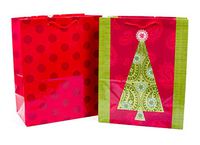 Hallmark Large Christmas Gift Bags (Pack of 2; Red and Green Paisley Tree,  Red Polka Dots)