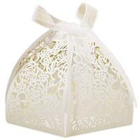 20 Pcs Laser Cut Candy Boxes White Hollow Rose Wedding Party Favor Box Chocolate Candy Gift Box with Ribbon for Bridal Shower, Anniverary, Birthday and Wedding