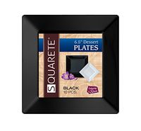 Squarete Black Elegant Wedding Party Disposable Plates/Bowls (10 Pcs Per Pack) (6.5" Dessert Plates, 1 Pack (10))
