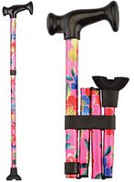 NOVA Folding Cane, Walking Cane with Quad Tip, Foldable & Adjustable Travel Cane, Pink Garden