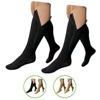 HealthyNees 15-20 mmHg Zipper Compression Wide Big Calf Socks 2 Pack Closed Toe (2 Pairs Black, XL)
