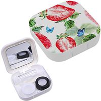Portable Contact Lens Case Box Travel Kit Mirror + Bottle + Tweezers Container Holder [ Painting Summer Watercolor Strawberry ]