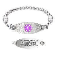 Divoti Custom Engraved Medical Alert Bracelets for Women, Stainless Steel Medical Bracelet, Medical ID Bracelet w/Free Engraving – Lovely Filigree Tag w/Wheat-Purple-7.5"