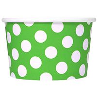 [50 Count] Green Paper Ice Cream Cups - 8 oz Polka Dotty Disposable Dessert Containers Perfect For Yummy Treats! Frozen Dessert Supplies