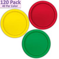 120 Paper Dessert Plates (7") - Red, Neon Yellow, Emerald Green - 40 Per Color, 3 Colors - Great Assortment for Birthday Parties, Weddings, Holidays, Baby Shower, Celebrations, and more