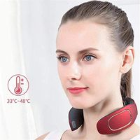 Besula Smart Neck Massager Heating Function Electric Pulse Wireless 3D Cervical Vertebra Treatment Device Therapy Neck Pain Relief for Car Home Office Use White Red