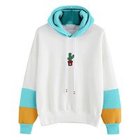 HNTDG Womens Color Block Long Sleeve Cactus Print Hoodie Sweatshirt Hooded Pullover Crop Top Blouse Sky Blue