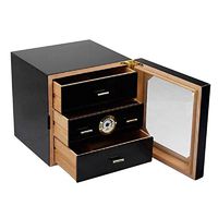Lolicute Cigar Humidor Cabinet,Cabinet Cigar Humidor High-Quality Multiple Lacquer Finish Cedar Wood 3 Cigarette Storage Box Case Lighter Case with Accurate Hygrometer & Humidifier-Black
