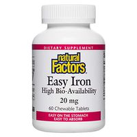 Natural Factors, Easy Iron Chewable, Gentle Supplement for Energy and Metabolism Support, Vegan, Gluten Free, Tropical Fruit Flavor, 60 tablets (60 servings)