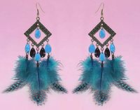 1 pair Sky Blue Feather earrings cute bead bronze rhombus ornament noble new Accessory Good Fine Accessories Women Design Girls Prom Pretty Brides Comfortable
