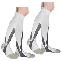 MojaSports Graduated Compression Socks (2 Pair) Athletic Medical Sports Stockings. (CSX) (White/Gray, Small/Medium)