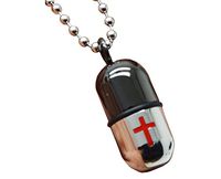 Okones Latin Cross Black& Red Pill Capsule Case Holder Perfume Necklace Pendant Adjustable 27'' Long Chain With a Velvet bag (Red)