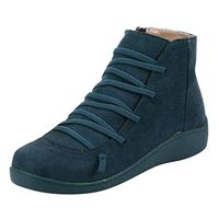 HebeTop Women's Ankle Boots Side Zipper Low Heel Short Booties Elastic Slip on Outdoor Warm Winter Shoe Blue