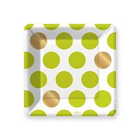Design Design Kenzie Lime Green White Gold Polka Dots Paper Salad Dessert Plates (8 count)