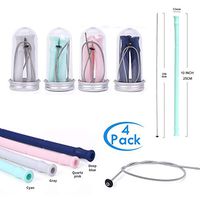 Collapsible straws Food Grade Silicone Drinking Straws Bent Straws Portable Reusable Washable 4 Straws With 4 cleaning brushes and 4 boxes,4 packs (Four Popular Colors)