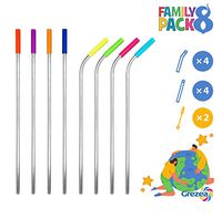 Grezea Metal Reusable Straw 8 Sets Family Pack with Food-Grade Multicolor Silicone Tips, Stainless Steel Drinking Beverage Straws for 20 oz Yeti RTIC Boba Ozark Tumbler Smoothie Cup, Silver/ 8.5"