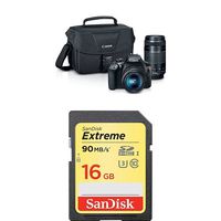 Canon Digital SLR Camera Kit [EOS Rebel T6] with EF-S 18-55mm and EF 75-300mm Zoom Lenses with SanDisk Extreme 16GB SDHC UHS-I Card - Black