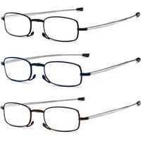 Reading Glasses 3 Pair Readers Compact Folding Unisex Metal Glasses for Mens and Womens (Black Blue and Brown, 2.00x Diopters)