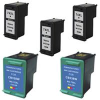 Amsahr 74XL(CB336WN) Remanufactured Replacement HP Ink Cartridges for Select Printers/Faxes with 3 Black and 2 Color Ink Cartridges