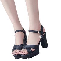 Amlaiworld Women Heels Sandals Open Toe Platform High Heels Wedges Sandals Buckle Slope Sandals Summer Dress Shoes Black