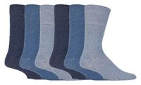 Gentle Grip - 6 Pack Mens Loose Non Binding Diabetic Socks for Poor Circulation (Blue)