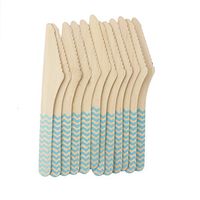 Anyneo Wooden Disposable Cutlery Blue Chevron Wooden Knives 144 Count