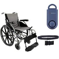 Karman S-Ergo 115 Ultra Lightweight Ergonomic Wheelchair | Seat Size 18" X 17" | Swing Away Footrest | Fixed Wheels and Mag Wheels in Silver & Free 130 dB Matte Blue Safety Alarm! + Black Belt!