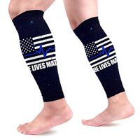 Blue Lives Matter Thin Blue Line Flag Heartbeat Calf Compression Sleeves for Men and Women Long Compression Leg Sleeves for Running Pregnancy 1 Pair