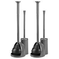 mDesign Modern Slim Compact Freestanding Plastic Toilet Bowl Brush Cleaner and Plunger Combo Set Kit with Holder Caddy for Bathroom Storage and Organization - Covered Lid Brush, 2 Pack - Charcoal Gray