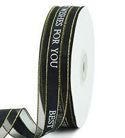 1 Inch Black Gift Wrapping Silk Ribbon 50 Yard Print Best Wishes for You Phnom Penh Chiffon Organza Ribbon for Bouquet Wrapping Party Decoration Supplies Craft Home Decoration