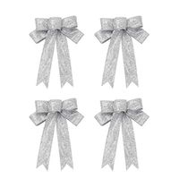 Amosfun 4pcs Christmas Bows Gift Wrap Bows for Gift Decoration Christmas Party Favors 23cm Red Silver Silver