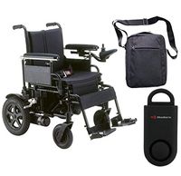 Drive Cirrus Plus EC Folding Power Wheelchair, 16" Seat & Free 130 dB Black Personal Safety Alarm/Siren! + Front Zip Pocket Medical Utility Black Bag!