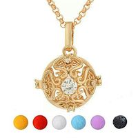 SisFrog Aromatherapy Essential Oil Diffuser Locket Necklace Pendant Cage Locket Necklace with Lava Stone and 5 Colored Cotton Balls, Birthday, Easter Gifts for Women, Girl, Mother (Gold)