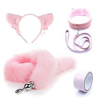 4 pcs Pink Faux Advanced Texture Stitching Fur Wolf Fox Tail Charming lace mask + lace Pearl Panties Set Halloween Christmas Cosplay Party Costume Toys Gift