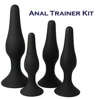 4Pcs Silicone Beads Massager Set Plugs Toys for Men Women Couples - Black (Black)