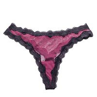 Womens Thong Underwear Lace Hollowed Out T Back Low Waist Ice Silk Sexy Cheeky Thong See Through Panties Wine