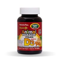 Natures Plus Animal Parade Sugar-Free Childrens Vitamin D3 - 500 IU - Black Cherry Flavor - 90 Chewable Animal Shaped Tablets - Bone Health & Immune System Support Supplement - 90 Servings