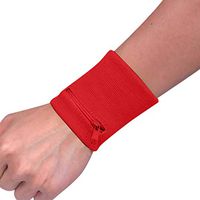 Muhcy Wrist Wallet (Wristband) with Zipper - Sports Wristband Wallet Sweatband with Zipper Pocket in Colors for Running, Walking, Basketball, Tennis, Hiking, Cross-Fit (red)